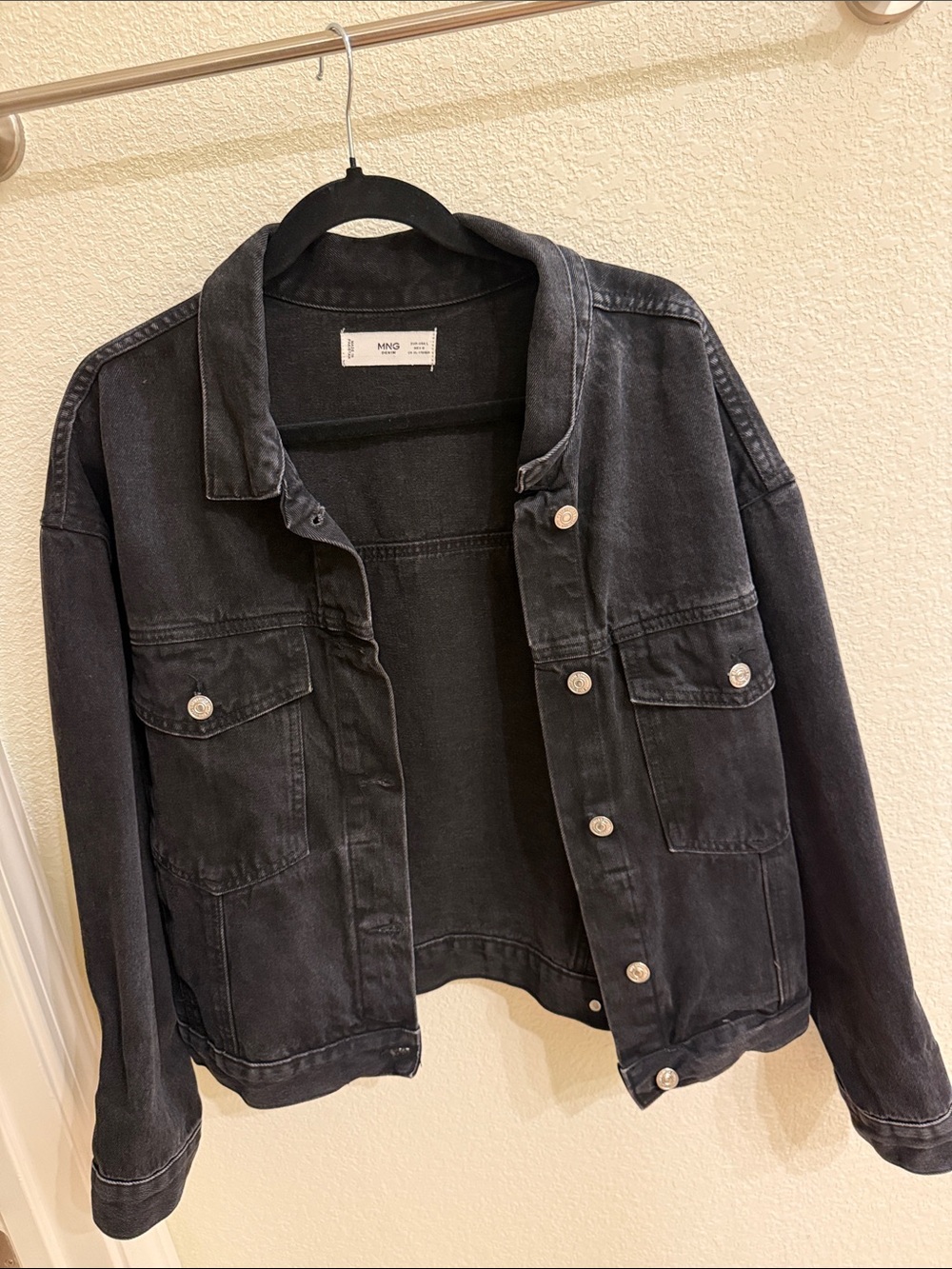 Mango Washed Black Denim Trucker Jacket